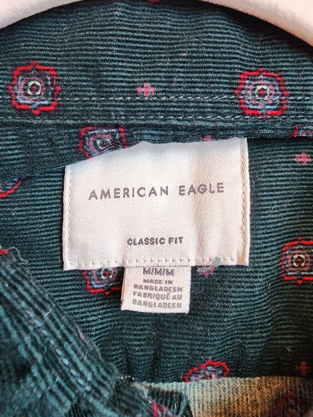 Green Corduroy Button-down with Western Style Print - Picture 2 of 5